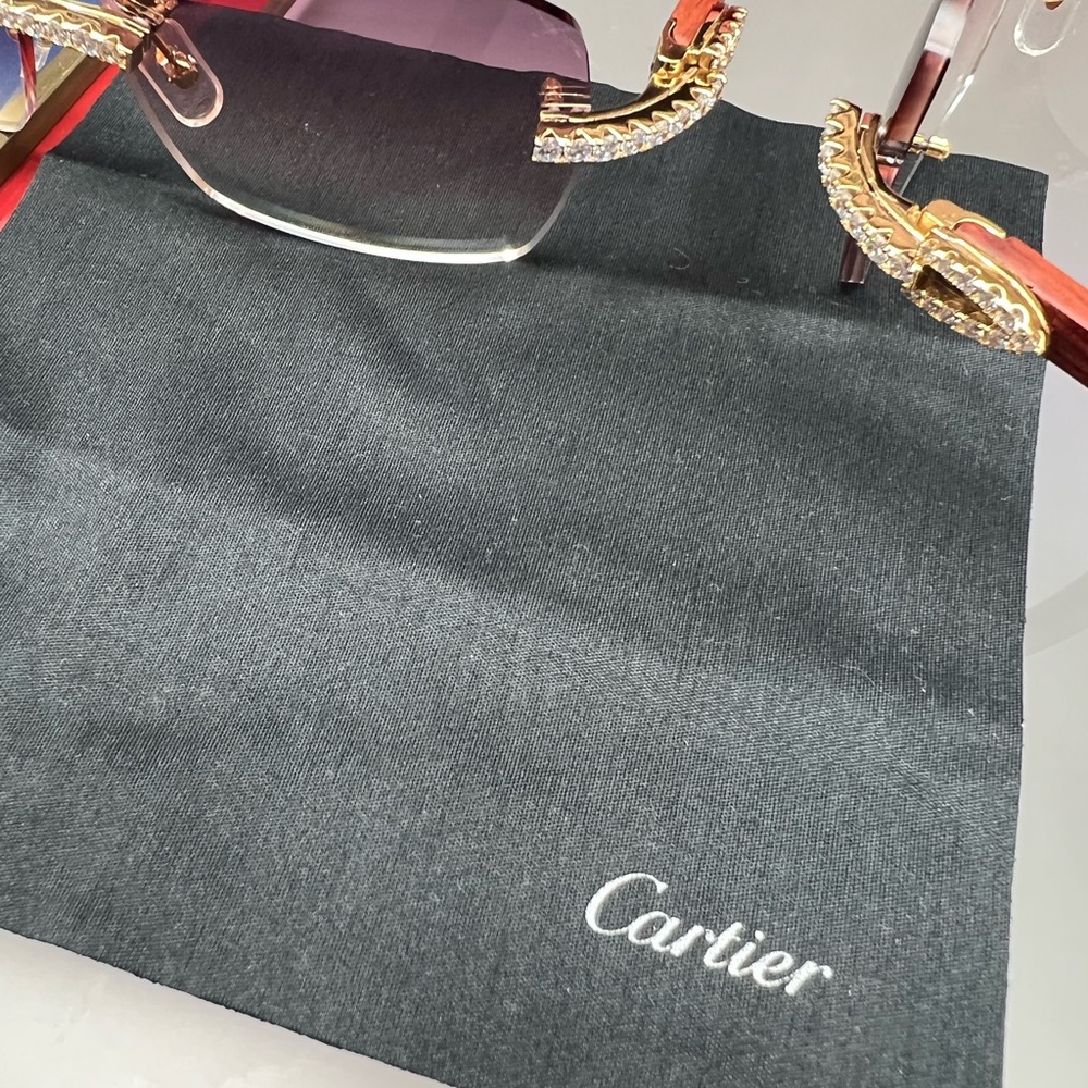 Cartier vintage mahogany wood frame decorated with Swarovski crystals